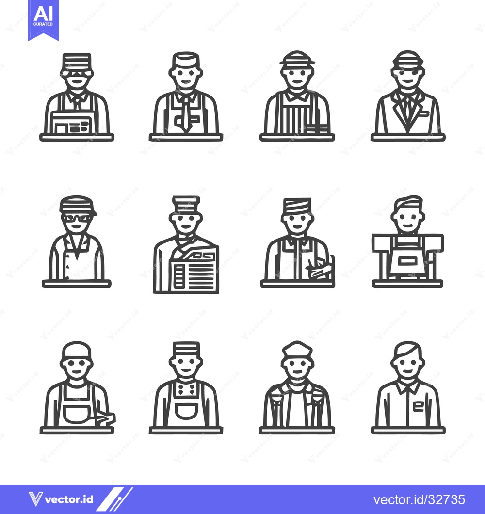 Premium Vector dari Diverse Line Art Illustrations of Various Professions and Occupations.