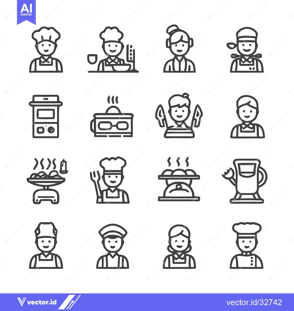 Premium Vector dari Chef and Kitchen Utensils Icon Set for Culinary Designs.