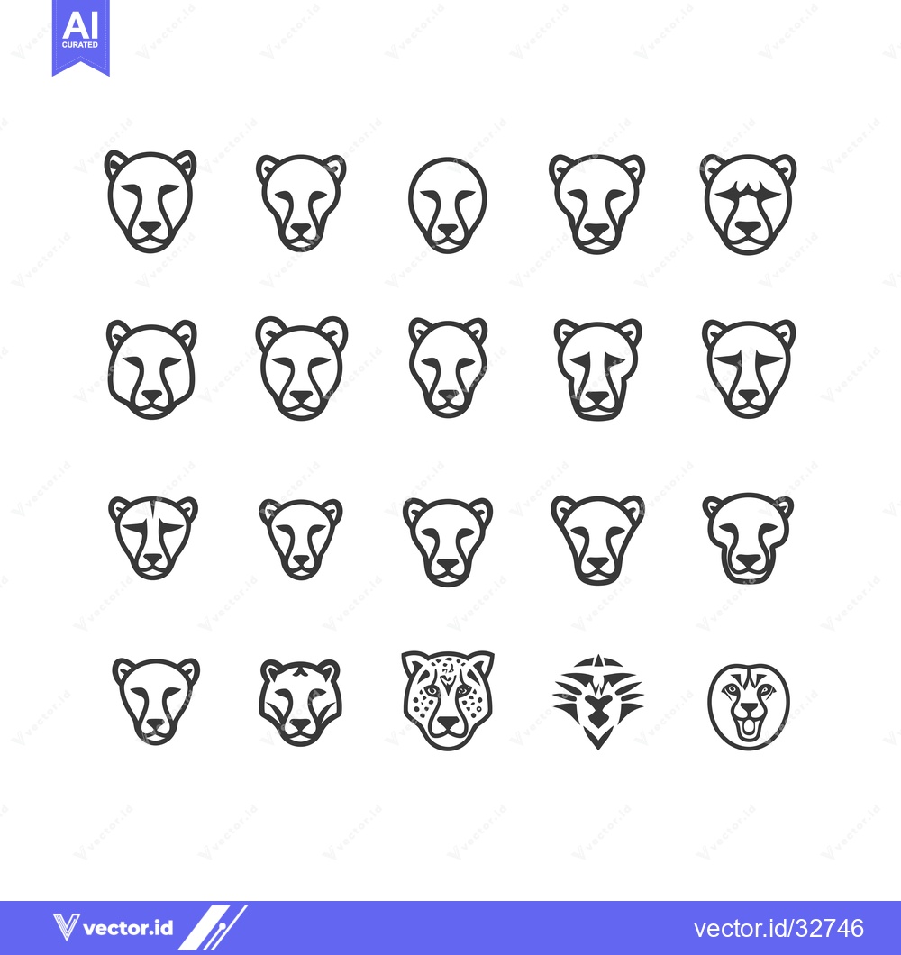 Premium Vector dari Collection of Cheetah Head Icons in Various Styles