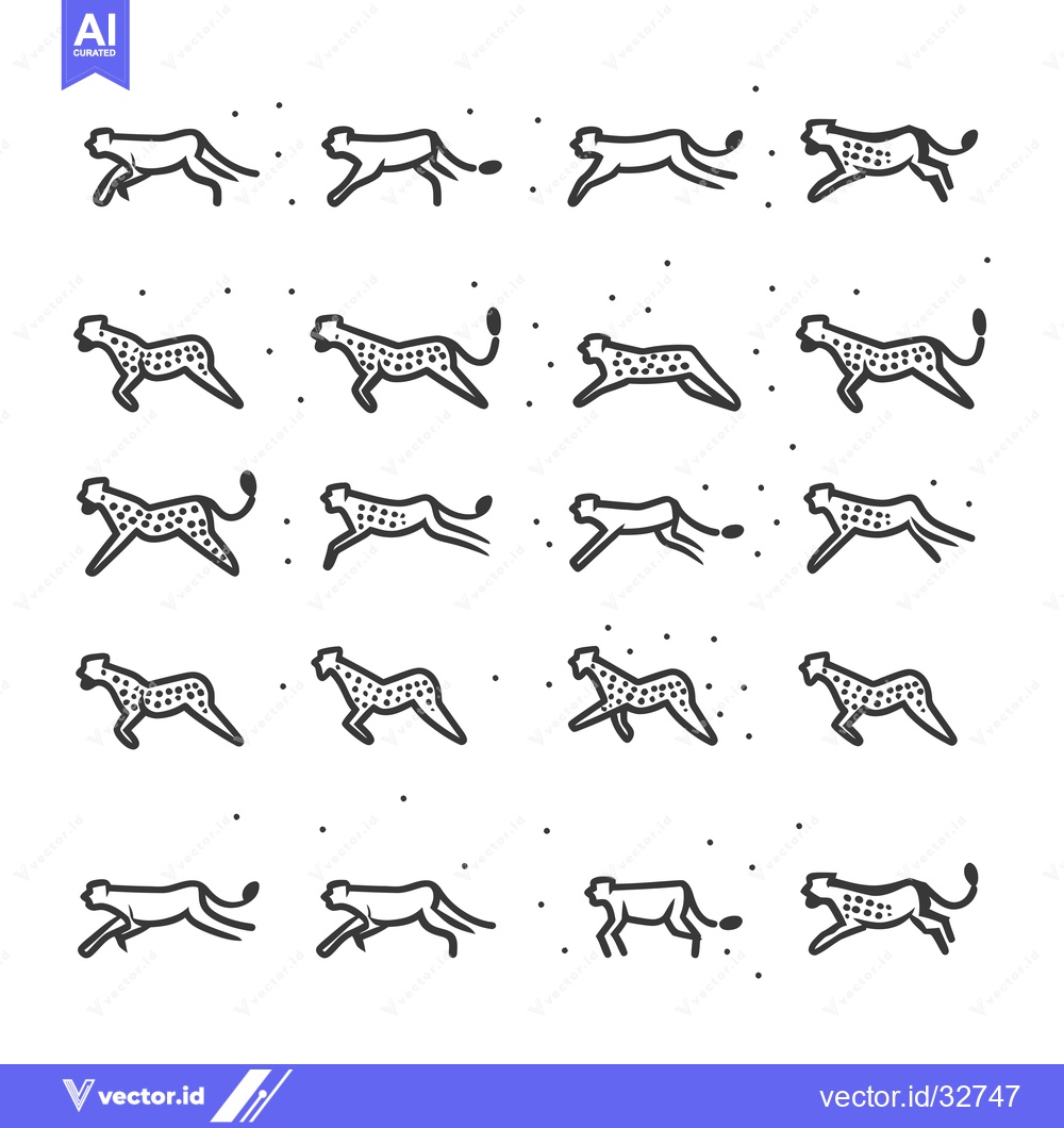 Premium Vector dari Collection of Cheetah Line Drawings in Various Poses