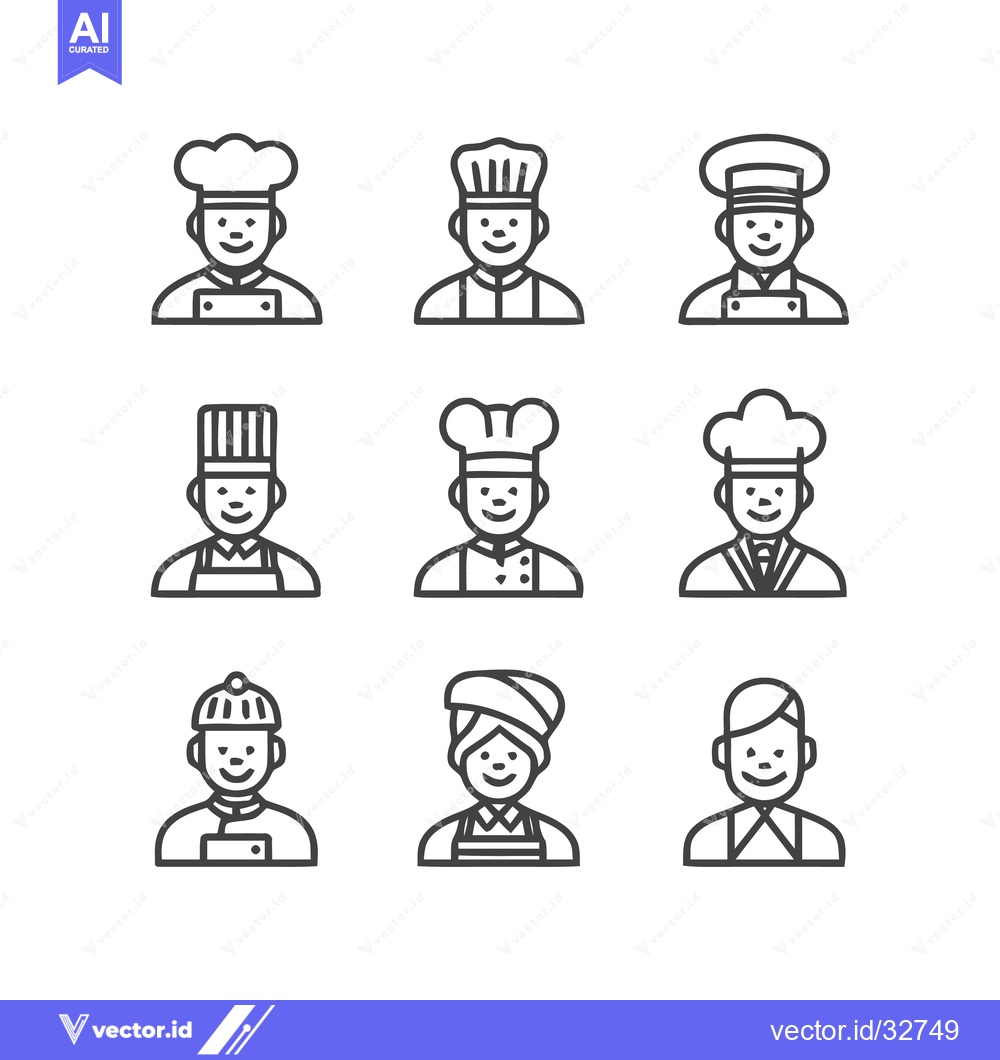 Premium Vector dari Chef Icons - Diverse Culinary Professionals in Various Styles.