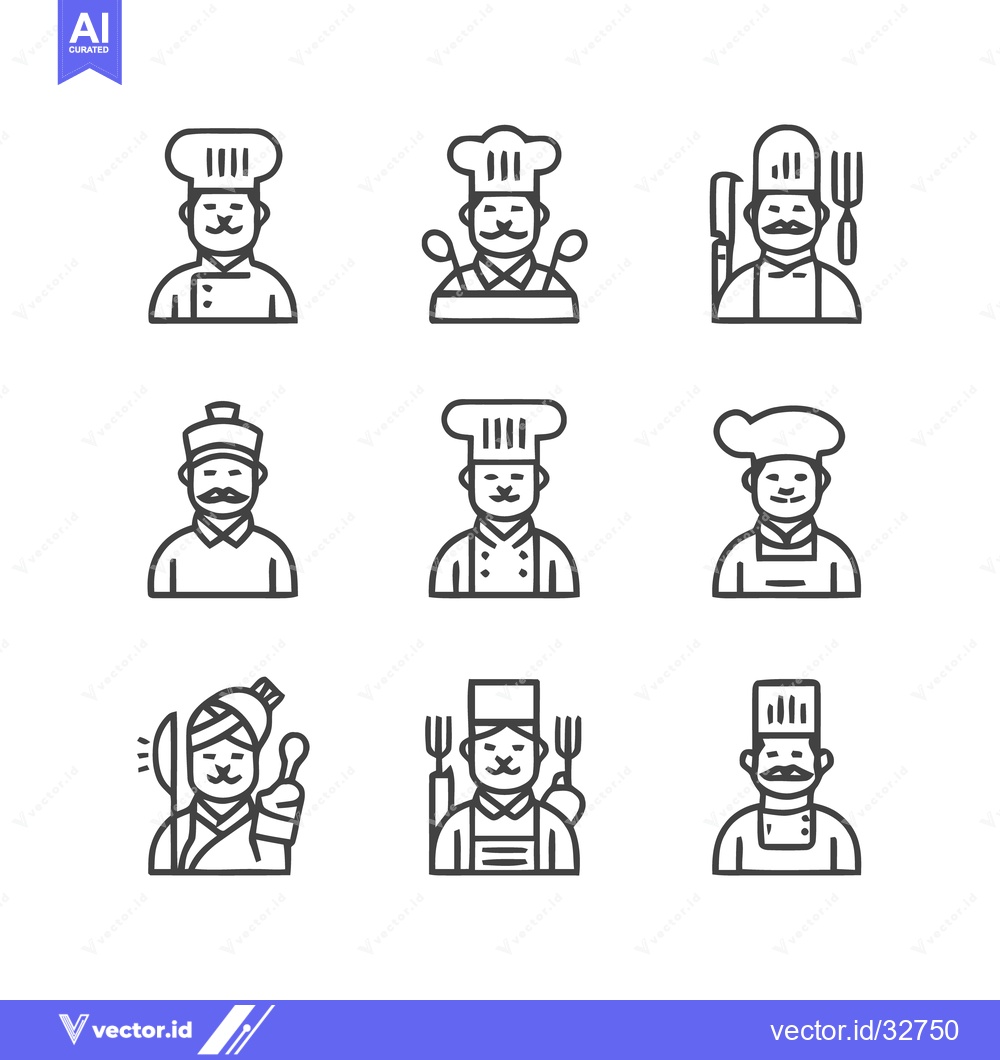 Premium Vector dari Chef Icons - Diverse Culinary Professionals in Various Styles.