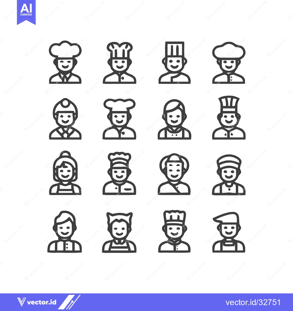 Premium Vector dari Chef Icon Set - Diverse Culinary Professionals in Various Uniforms.