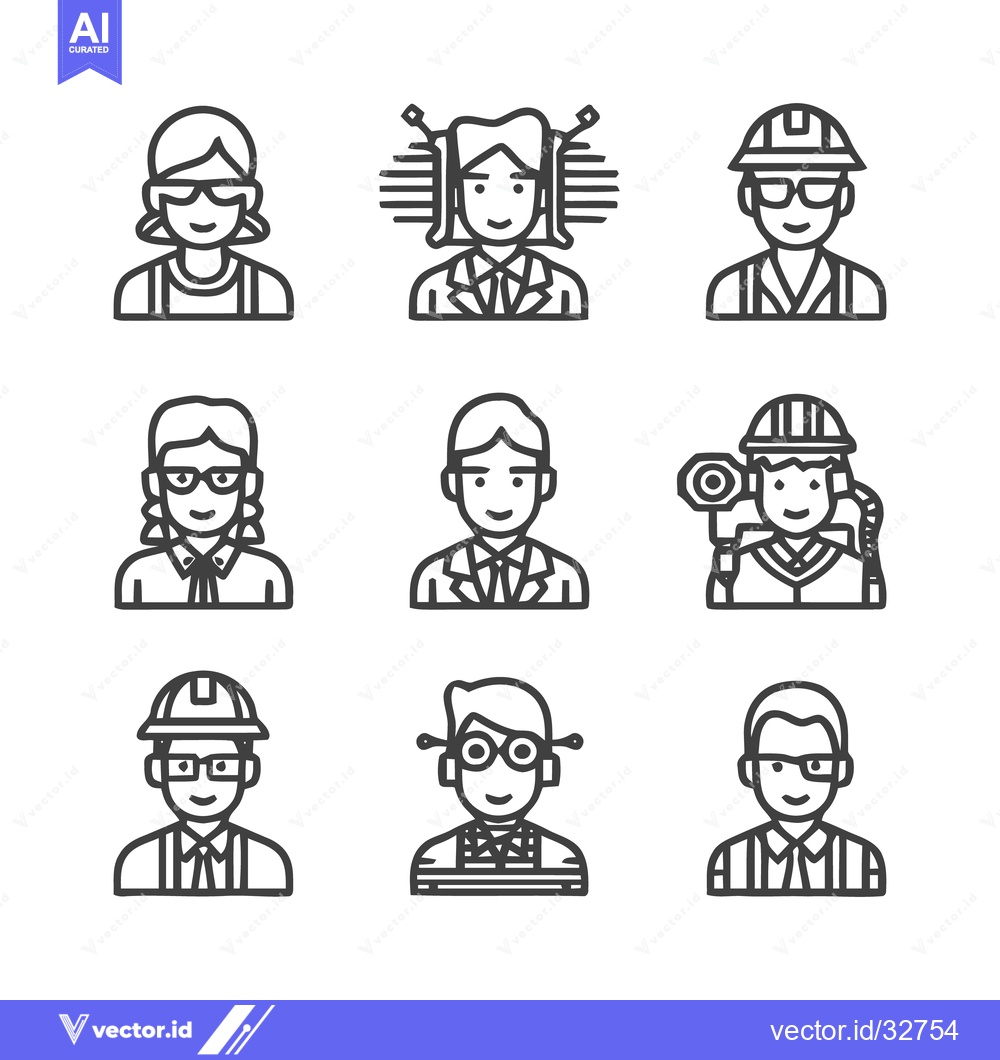 Premium Vector of Diverse Professional Portraits - A Collection of Various Occupations.