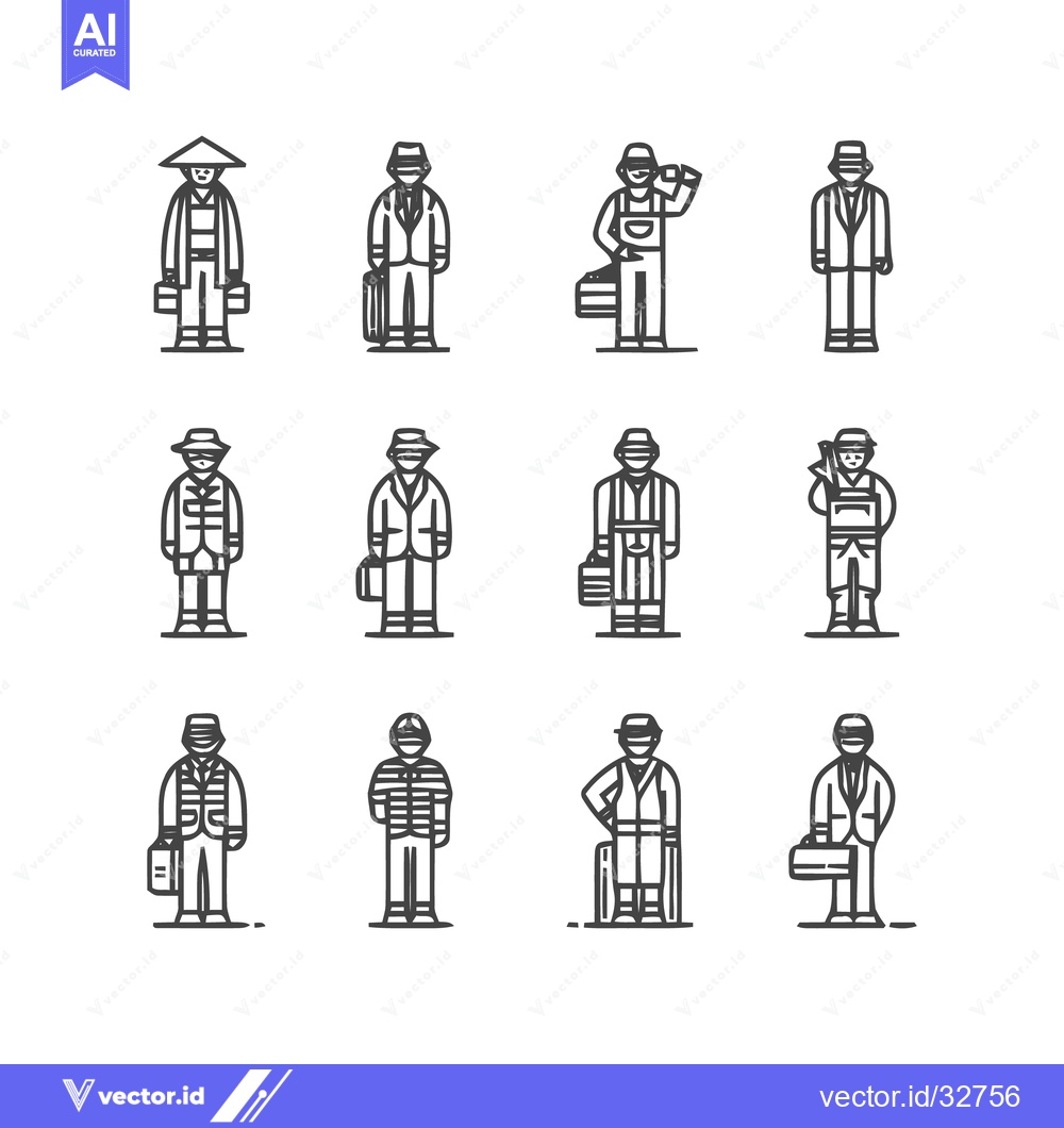 Premium Vector of Diverse Line Art Illustrations of Various Professions and Occupations.