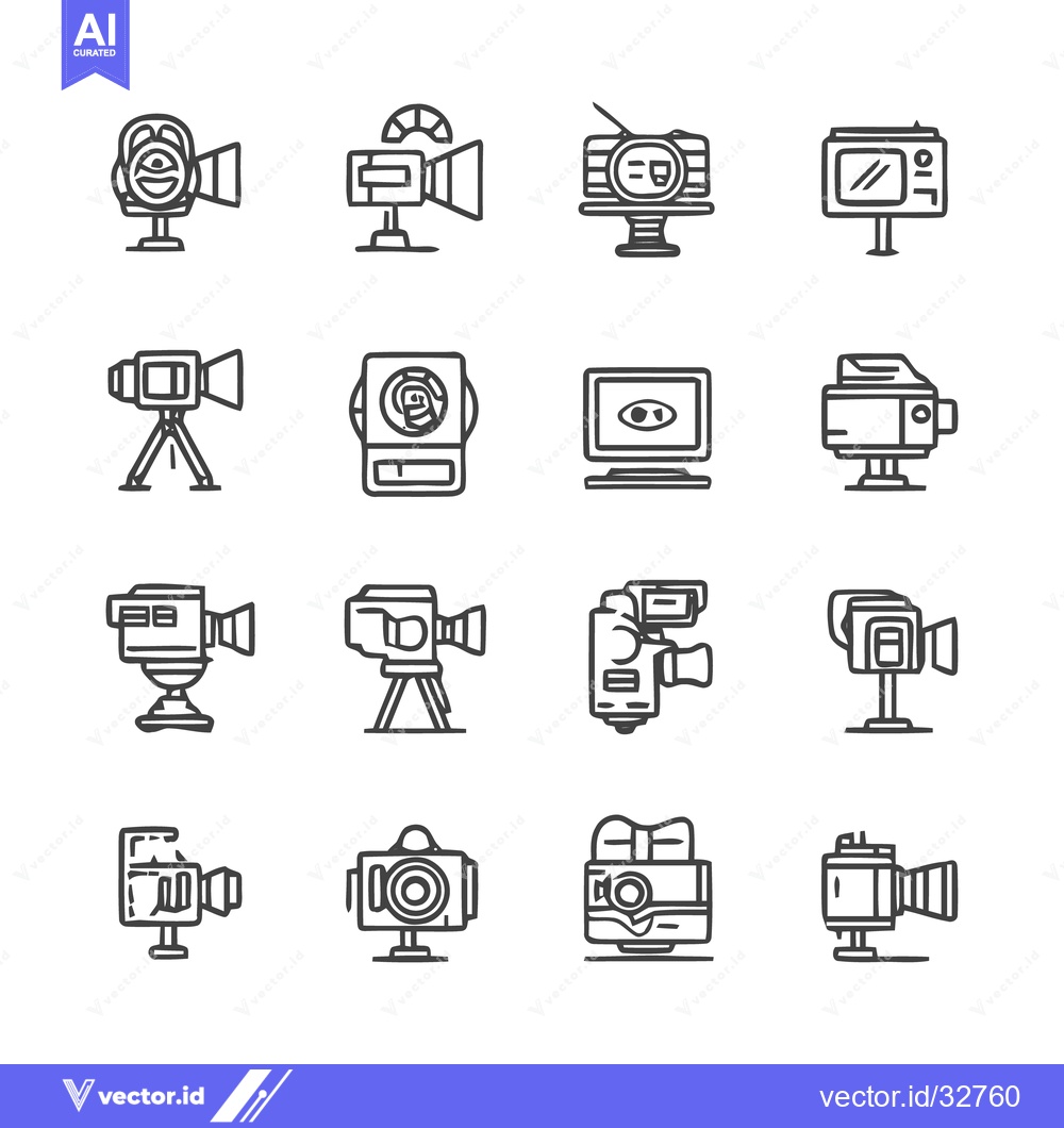 Premium Vector of Collection of Minimalist Video Camera Icons for Creative Projects.