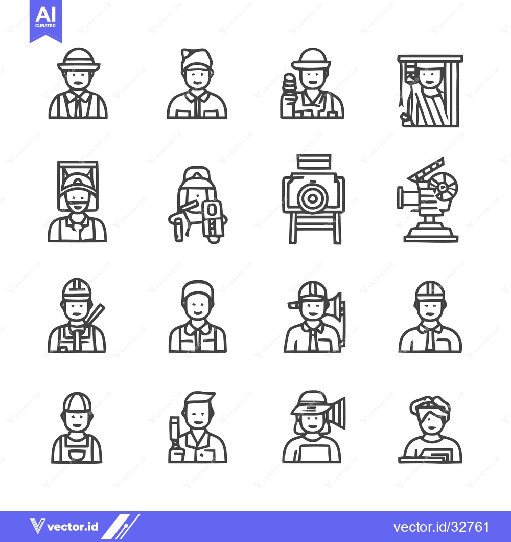 Premium Vector of Diverse Professions - A Collection of Line Art Icons Representing Vari