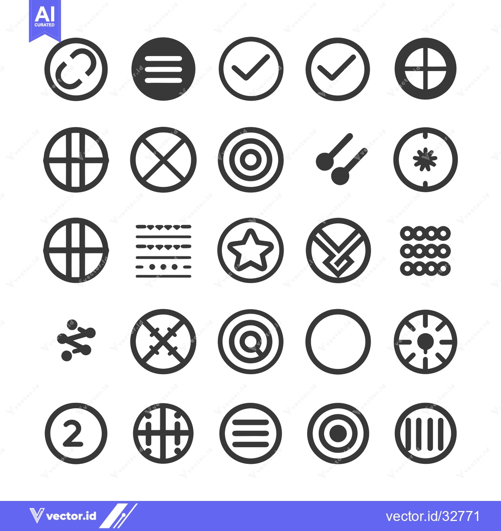 Premium Vector dari Collection of Circular Black and White Icons with Geometric Shapes