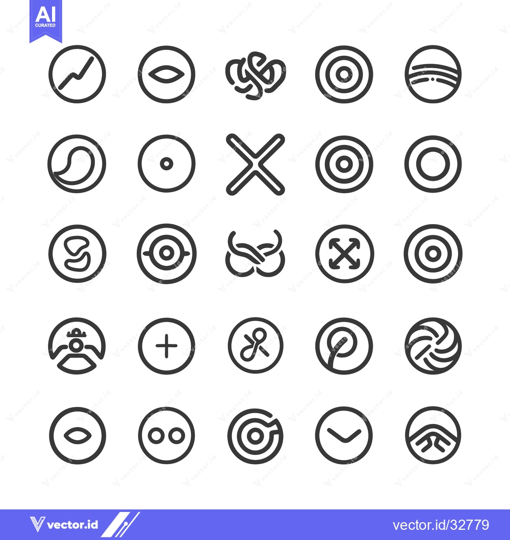 Premium Vector dari Collection of Circular Line Art Icons with Various Symbols and Designs