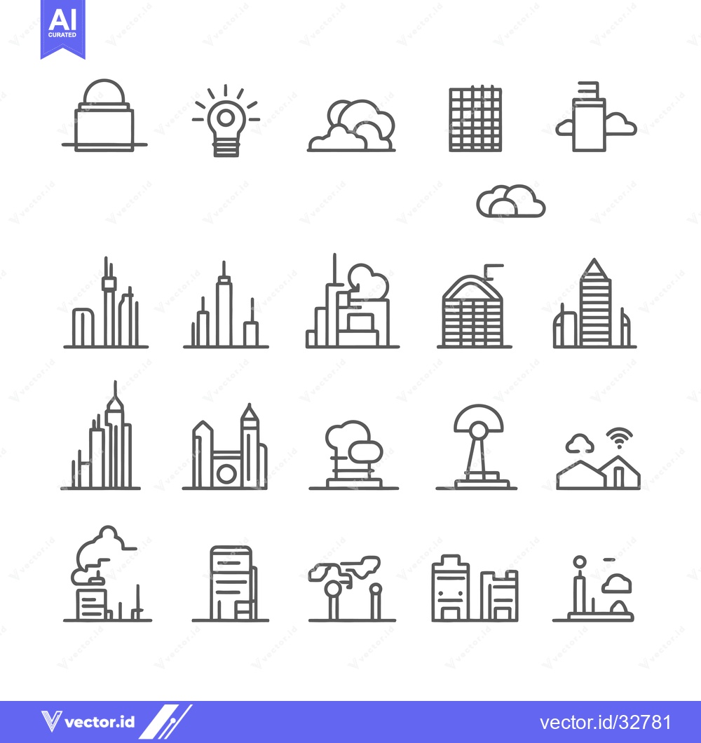 Premium Vector of Collection of City Building Line Icons
