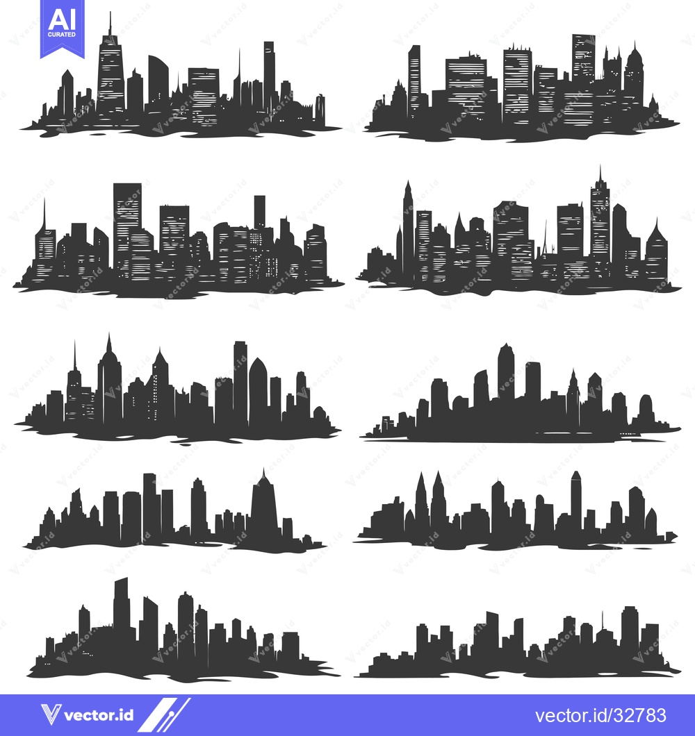 Premium Vector of Collection of City Skyline Silhouettes with Various Building Designs