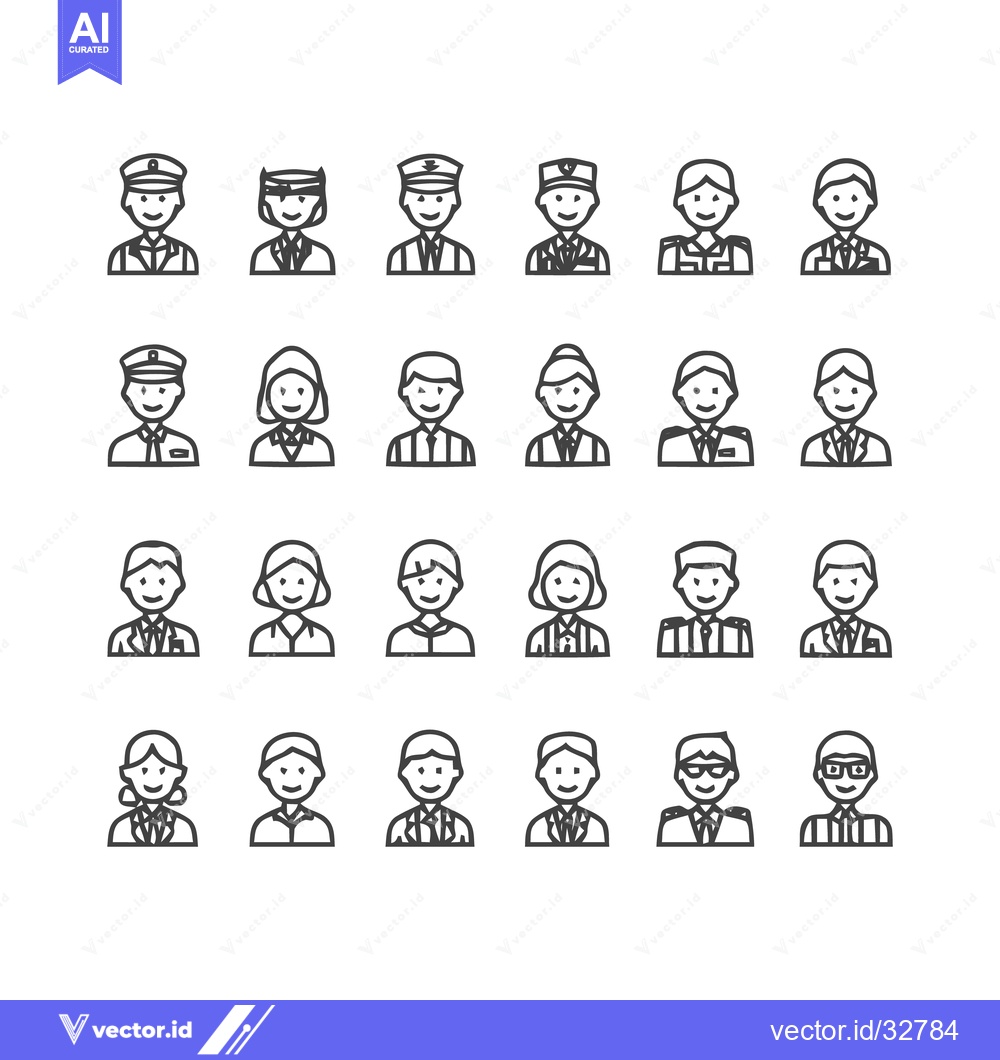 Premium Vector dari Diverse Line Art Portraits Depicting Various Professions and Individua