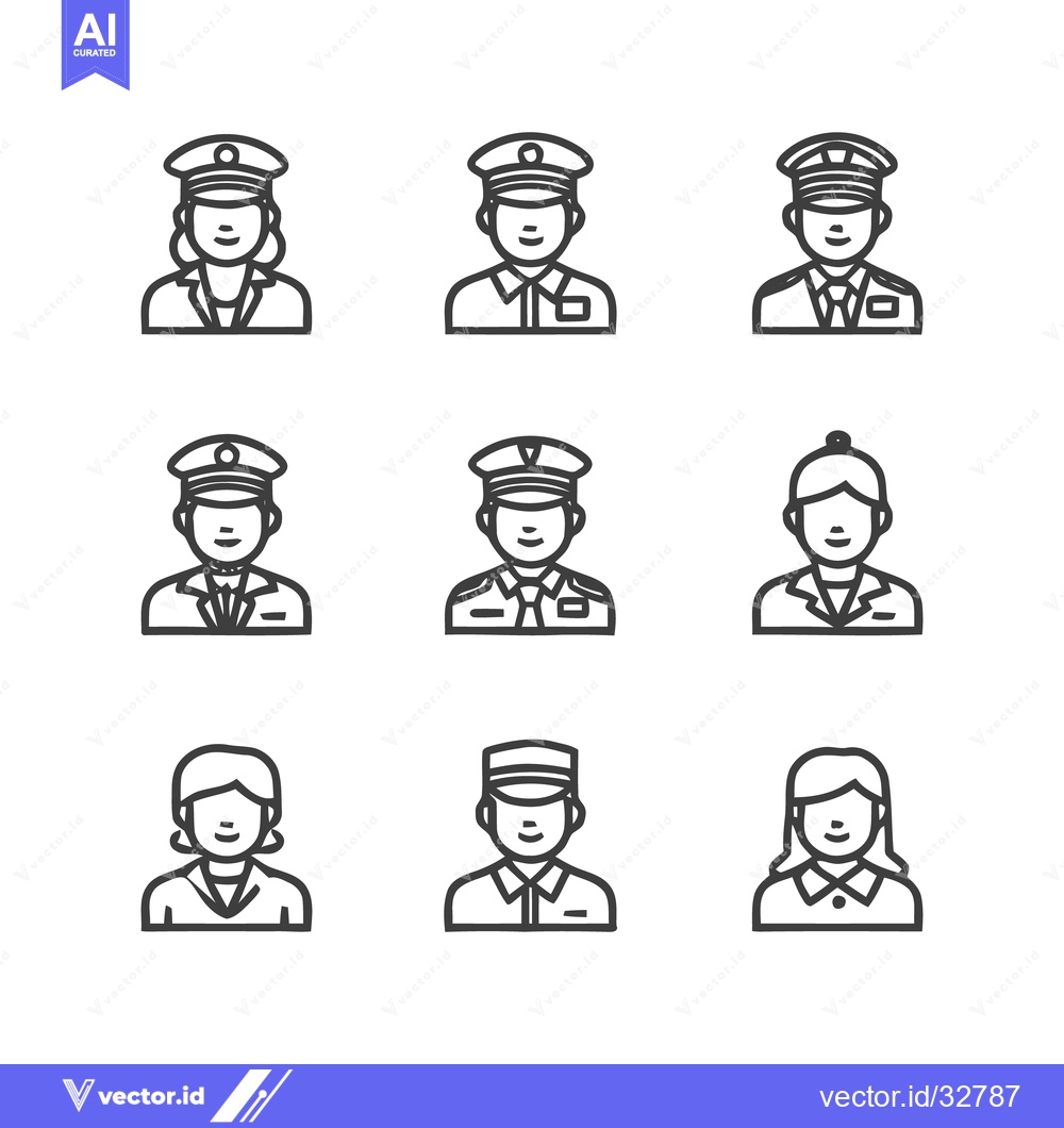 Premium Vector of Diverse Uniformed Professionals - A Collection of Line Art Icons.