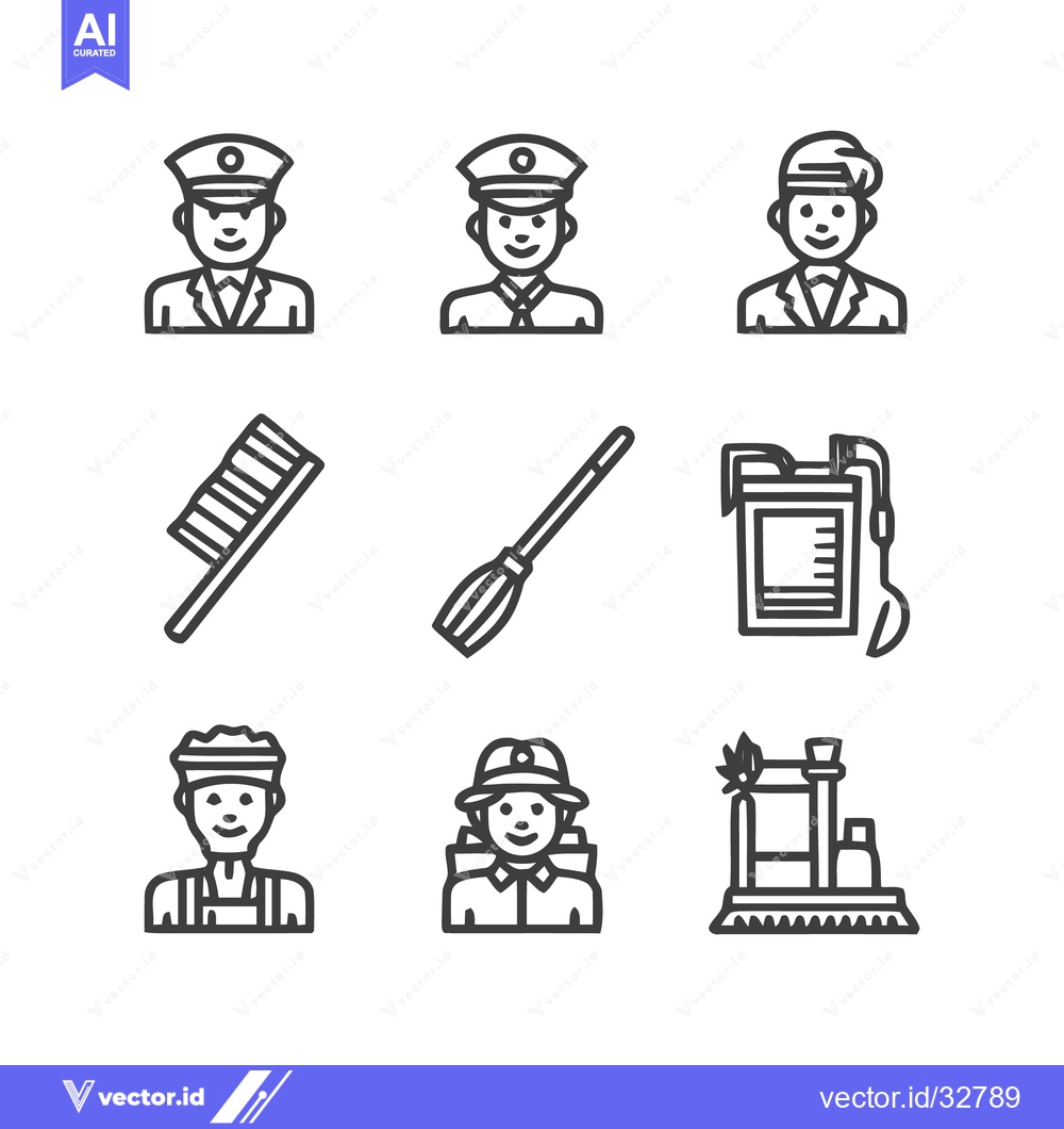 Premium Vector dari Collection of Line Art Icons Depicting Various Professions and Tools.