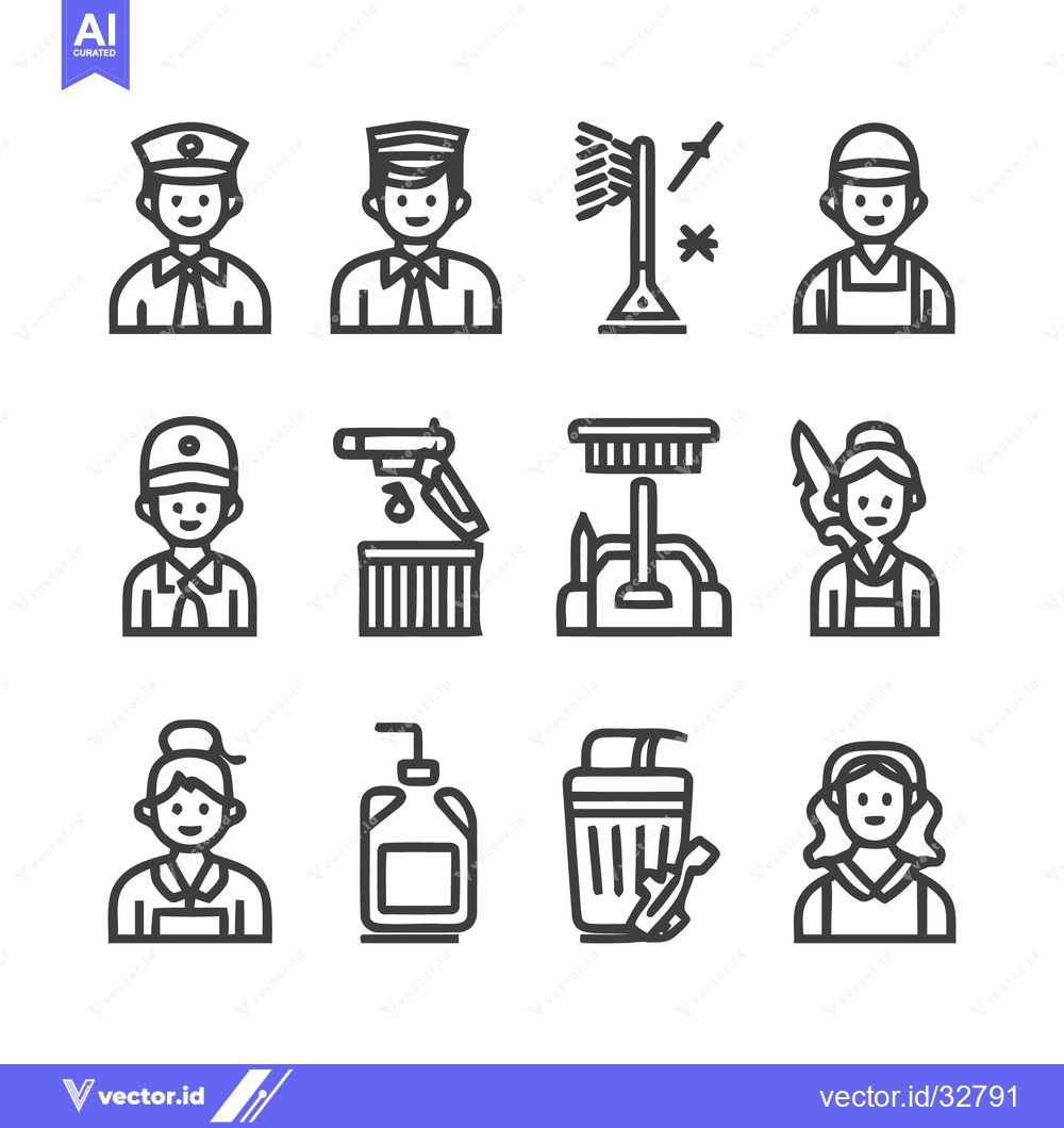 Premium Vector of Collection of Line Art Icons Depicting Various Professions and Objects