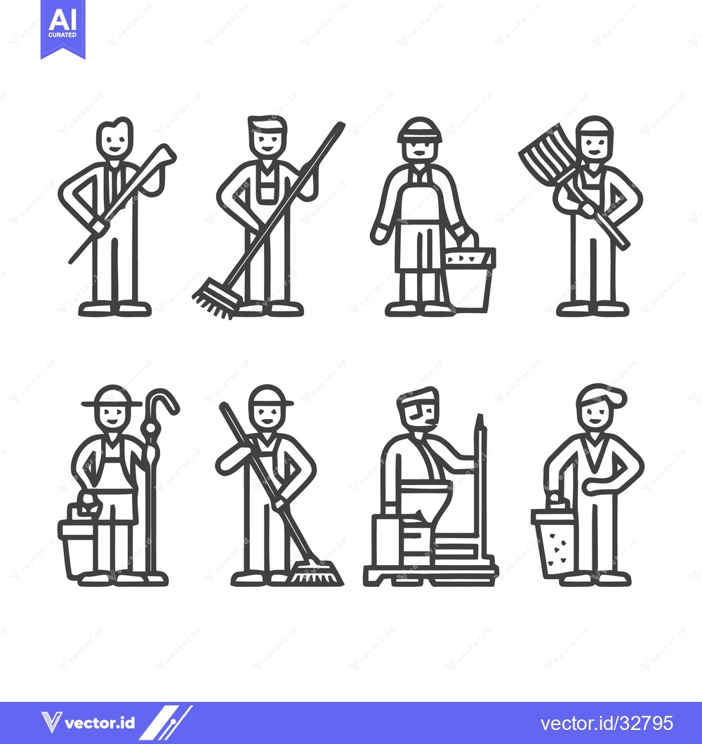 Premium Vector of Collection of Cleaning Workers - Vector Illustrations for Design.