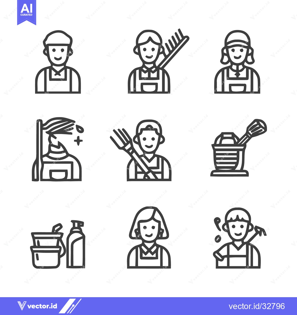 Premium Vector dari Collection of Cleaning and Maintenance Workers in Various Professions.
