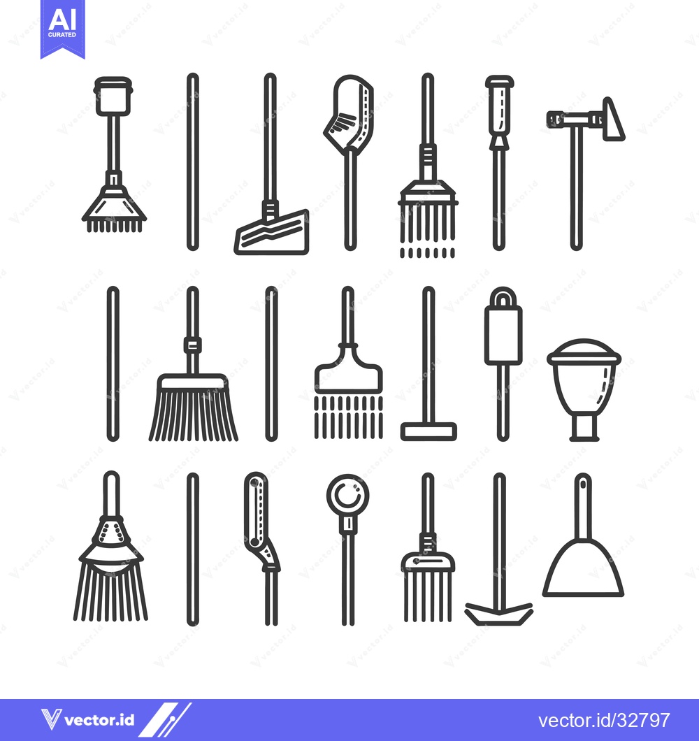 Premium Vector dari Collection of Cleaning Tools Line Icons