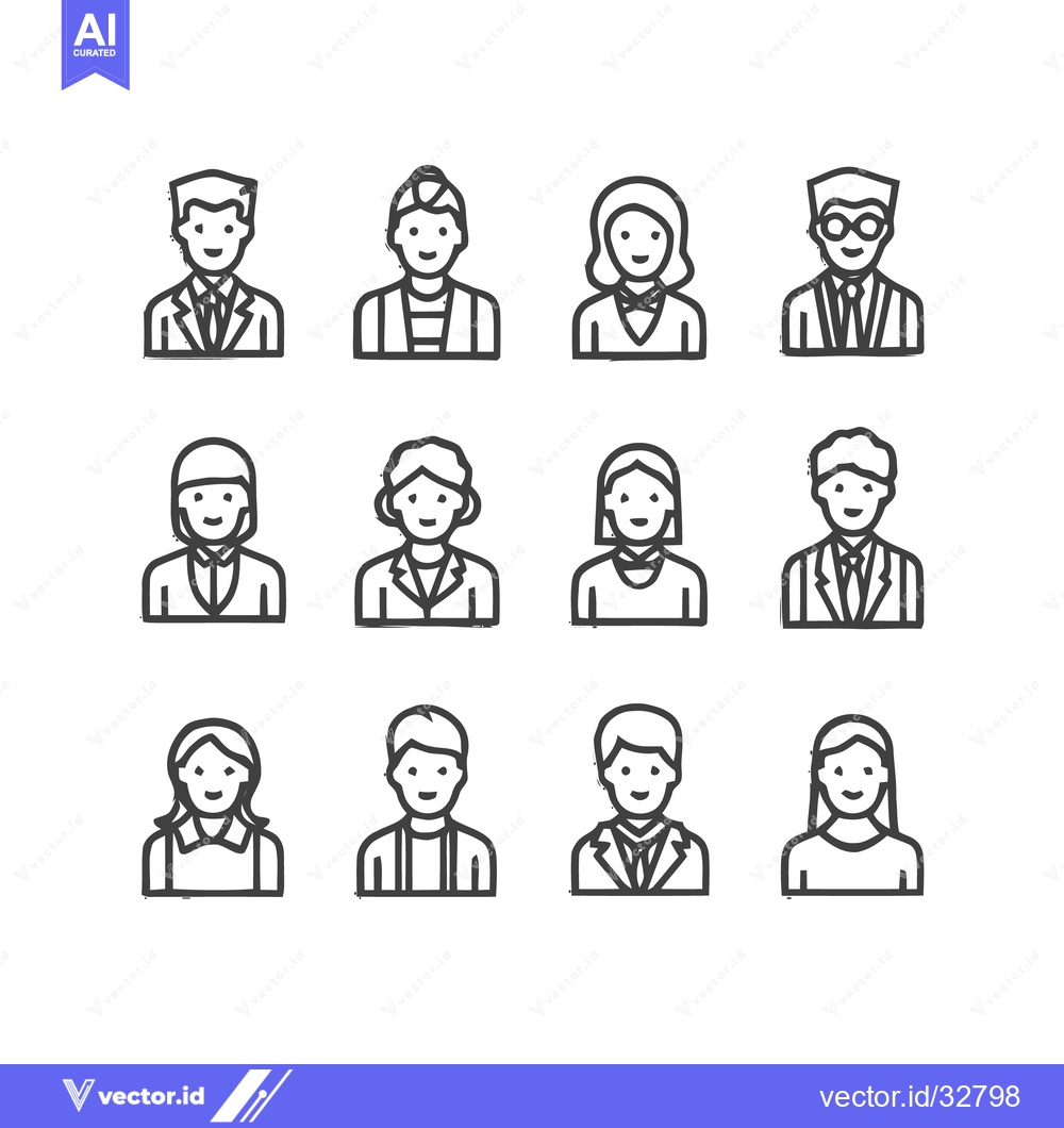 Premium Vector dari Diverse Group of People - A Collection of Portraits in Line Art Style.