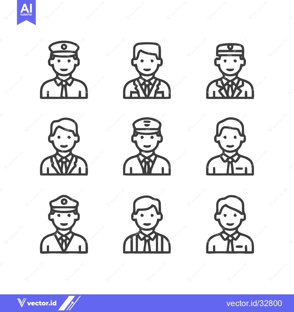 Premium Vector dari Collection of various professional male icons in line art style.