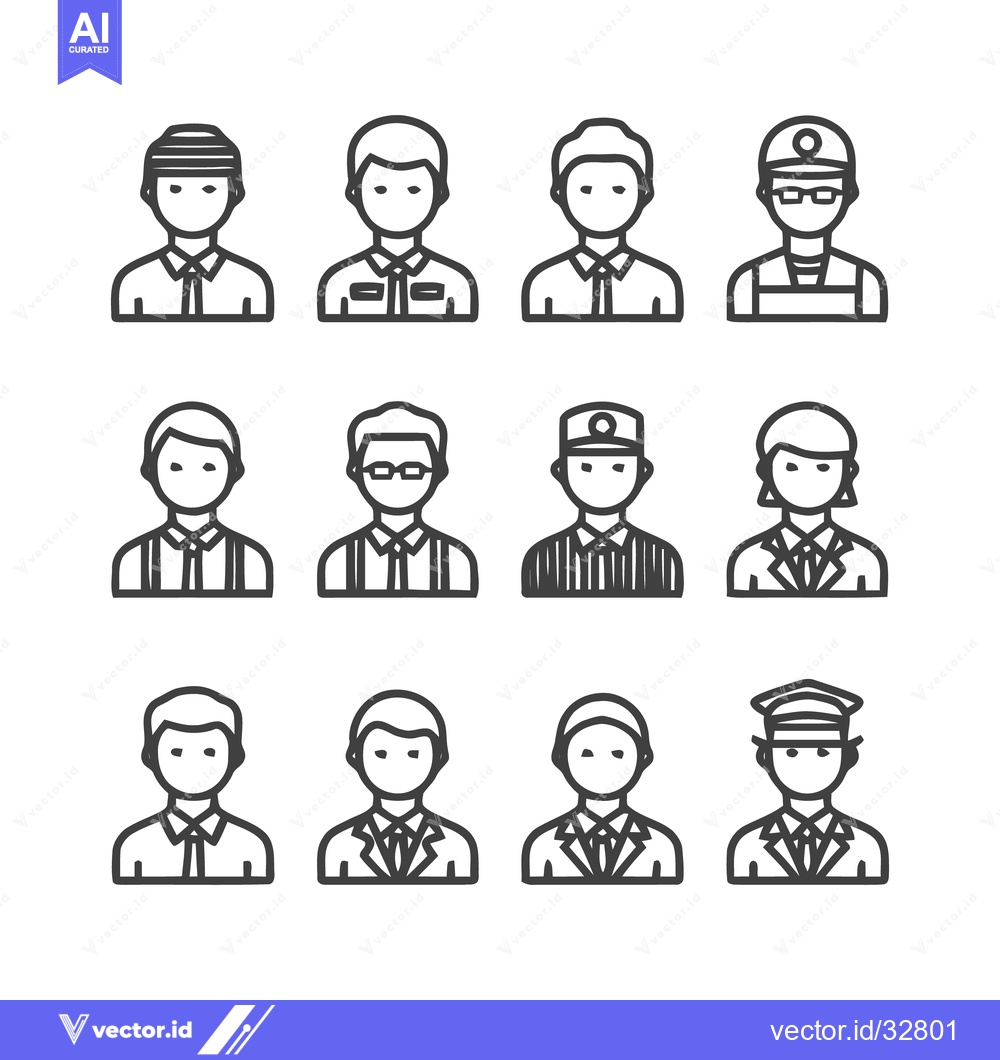 Premium Vector dari Diverse Line Art Portraits Depicting Various Professions and Occupatio