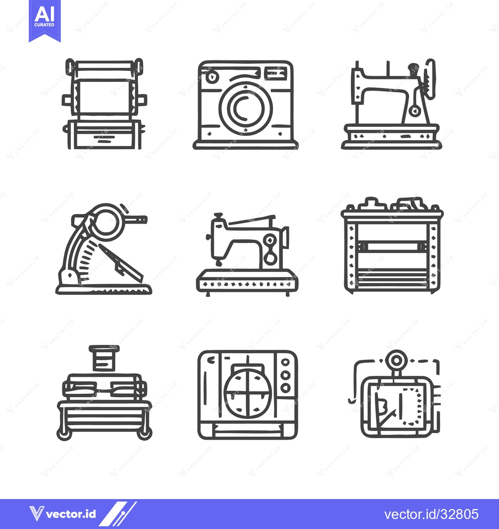 Premium Vector dari Collection of various sewing and textile industry equipment icons.