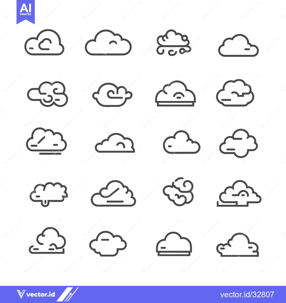 Premium Vector dari Collection of Cloud Icons in Line Style