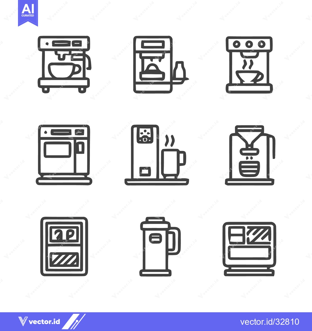 Premium Vector of Coffee Machine Icon Set - Diverse Styles and Designs.