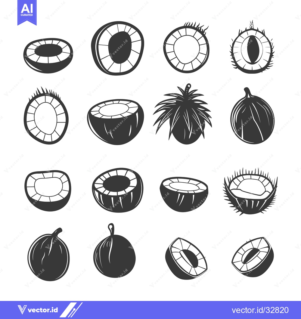 Premium Vector dari Collection of Coconut Icons in Various Stages and Views
