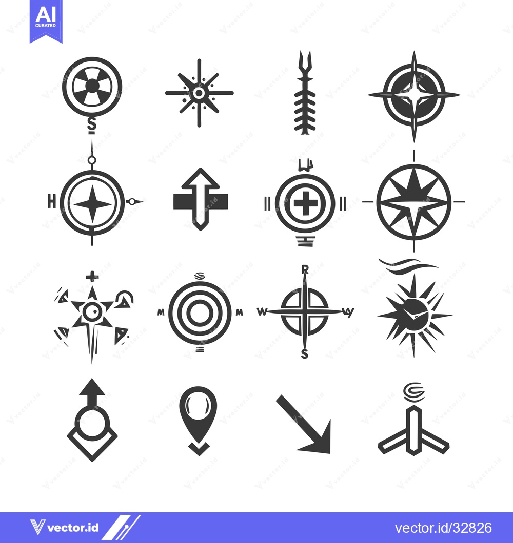 Premium Vector of Collection of Compass and Direction Icons in Black and White