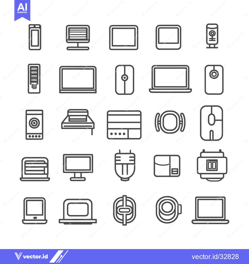 Premium Vector dari Collection of Computer and Technology Related Line Icons
