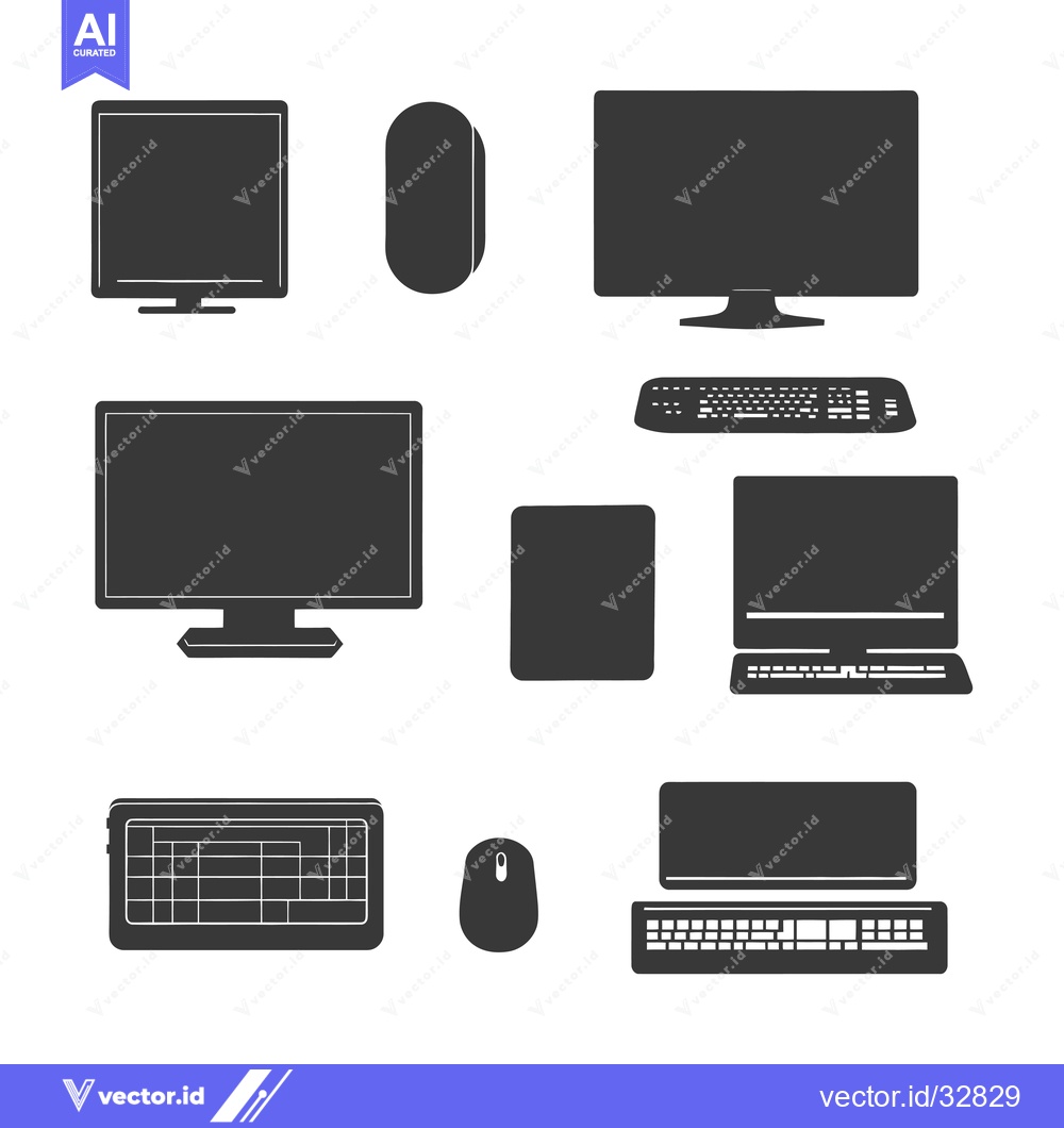 Premium Vector of Collection of Computer Monitor, Keyboard, and Mouse Icons