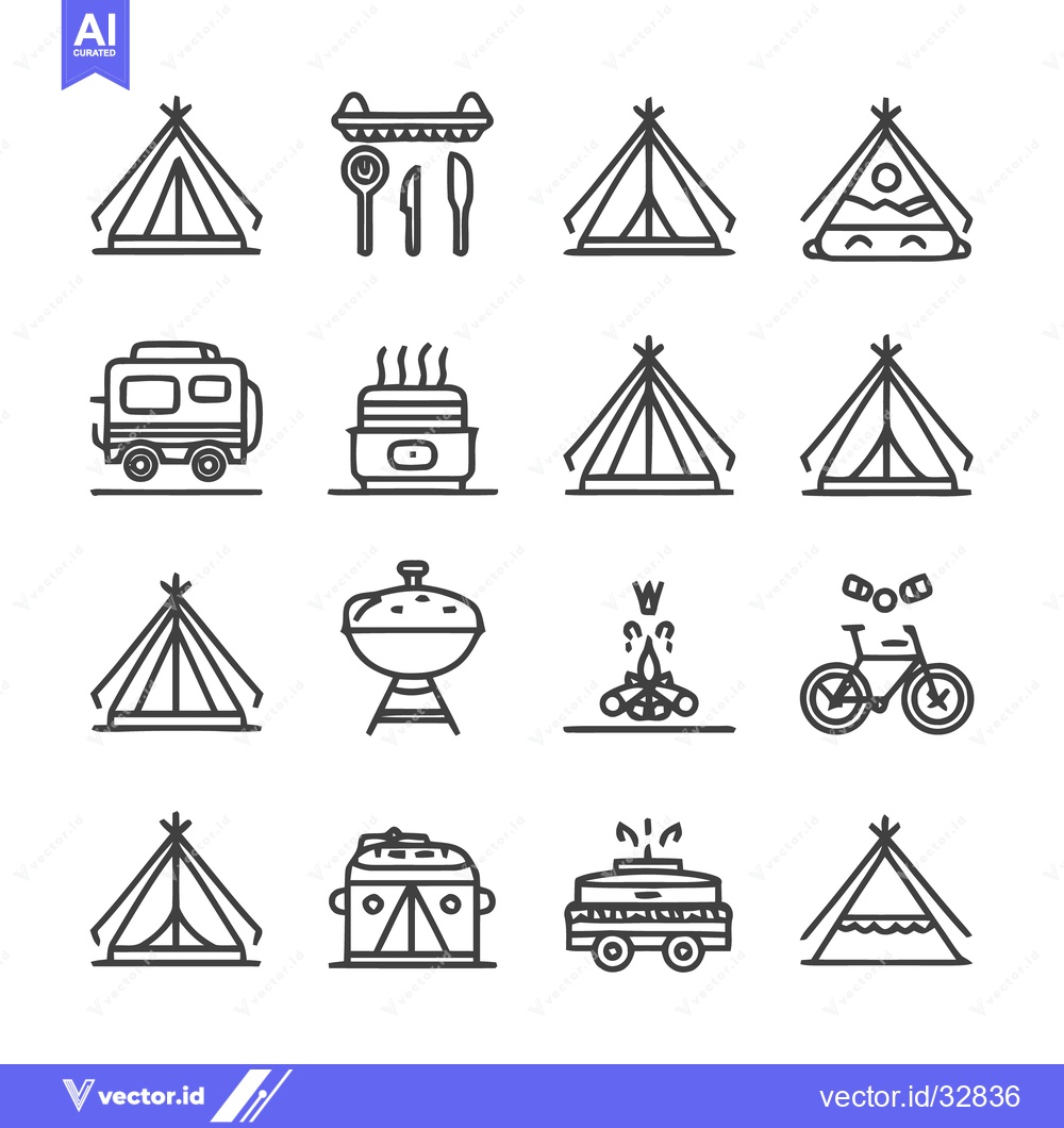 Premium Vector dari Camping and Outdoor Adventure Icons in Minimalist Style.