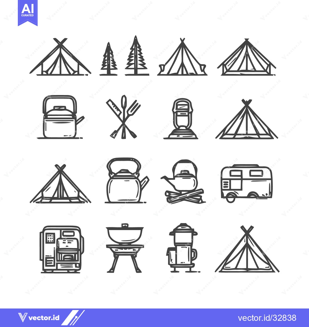 Premium Vector of Camping and Outdoor Adventure Icons - A Minimalist Collection.