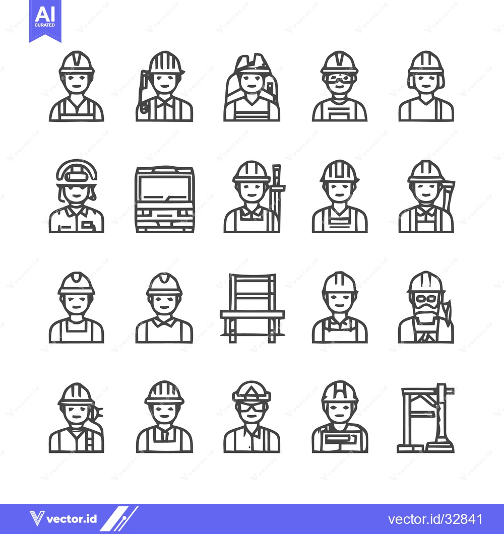 Premium Vector dari Construction workers in safety helmets, line art illustration.