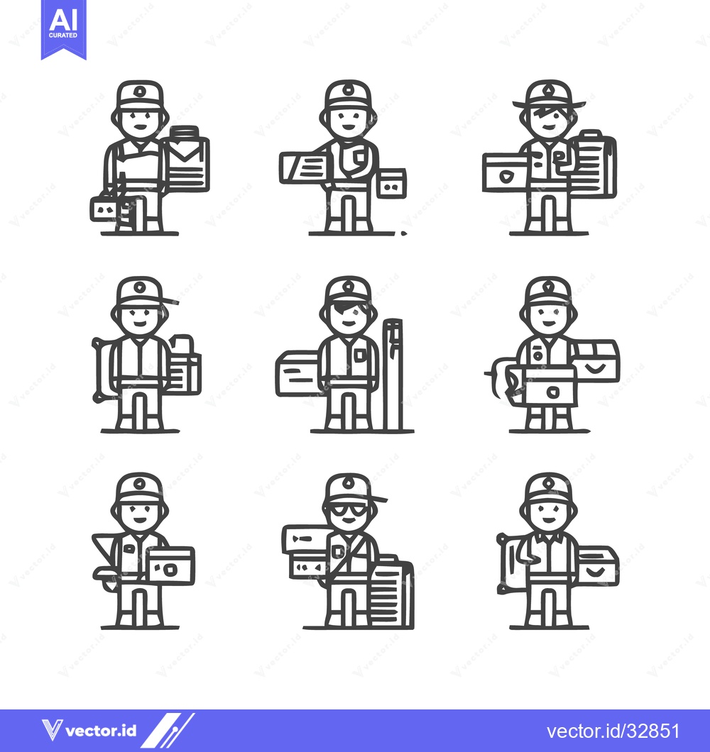 Premium Vector of Delivery Person Icons - Courier, Mailman, and Package Delivery.