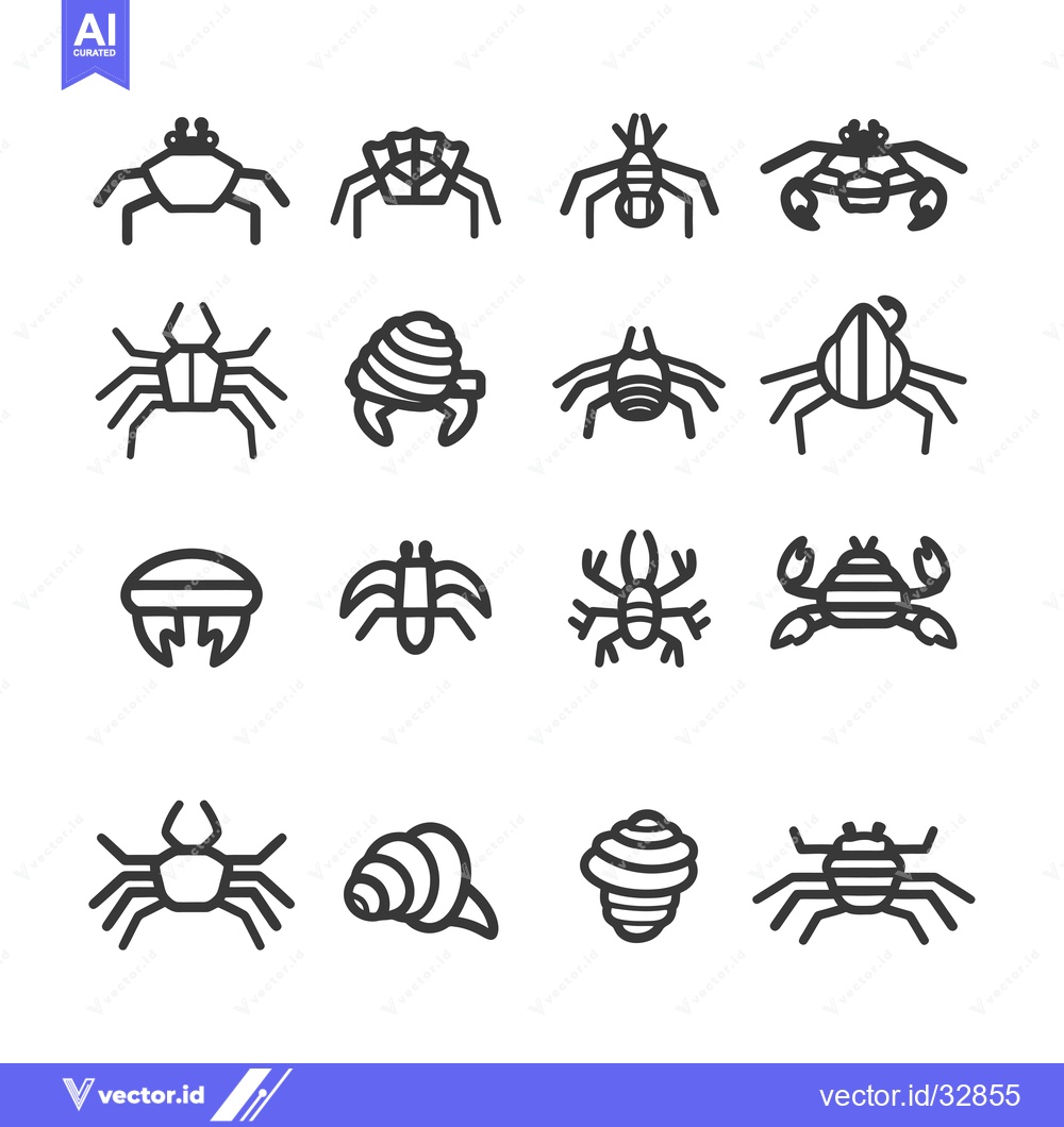 Premium Vector dari Collection of Crab and Hermit Crab Line Icons