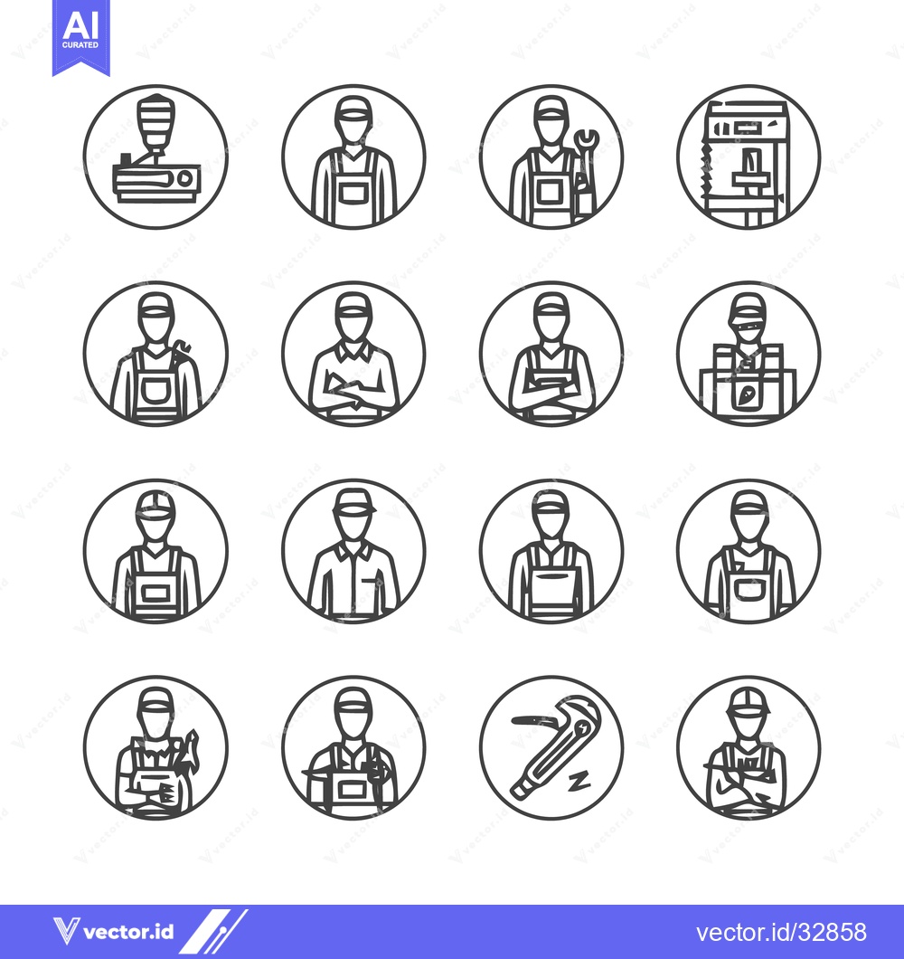 Premium Vector of Diverse collection of worker icons in circular frames.