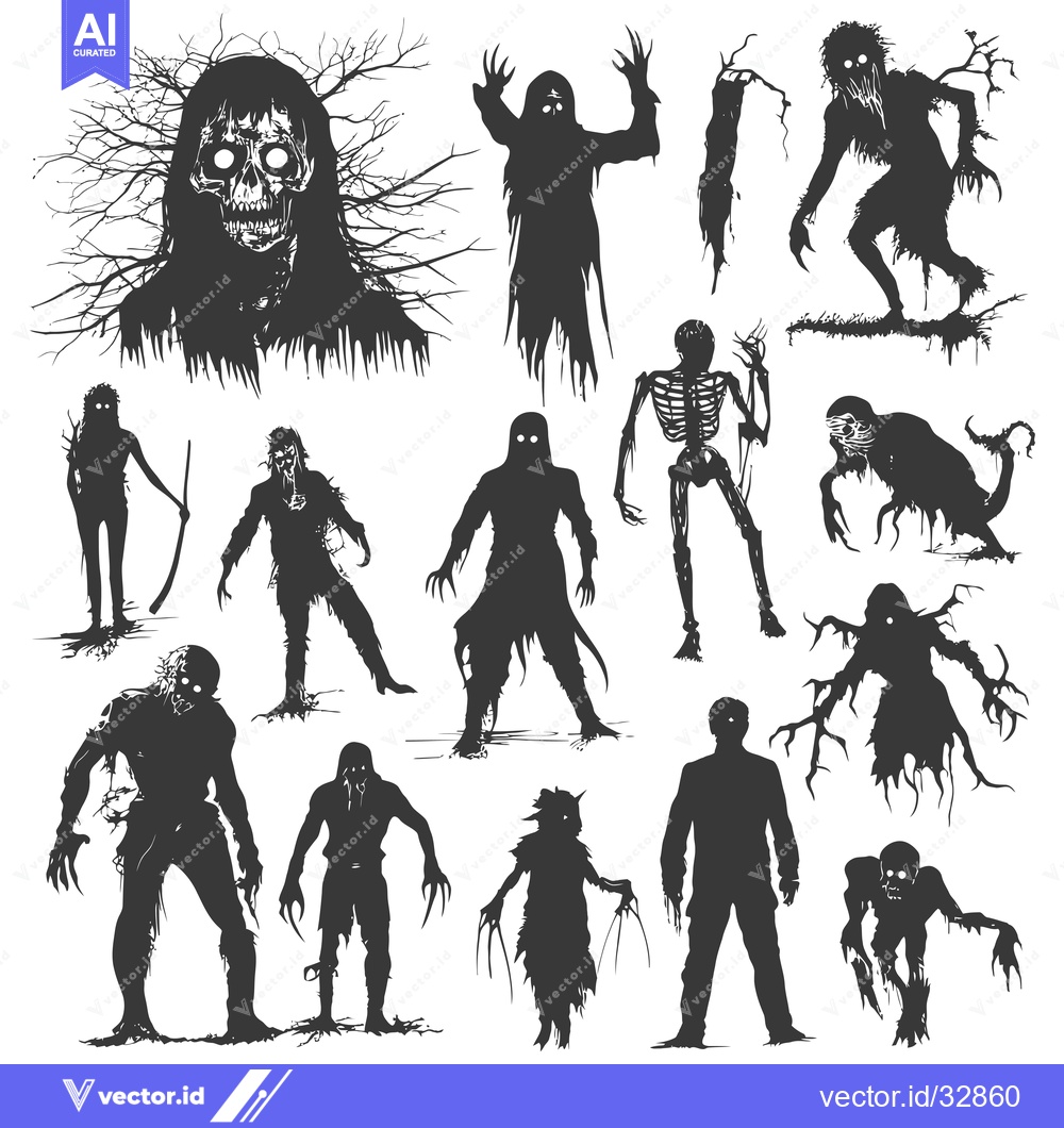 Premium Vector of Collection of Creepy and Spooky Monster Silhouettes