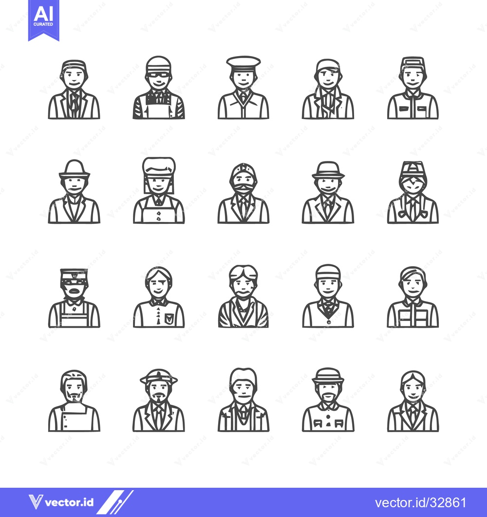 Premium Vector dari Diverse Professions - A Collection of Line Art Portraits.