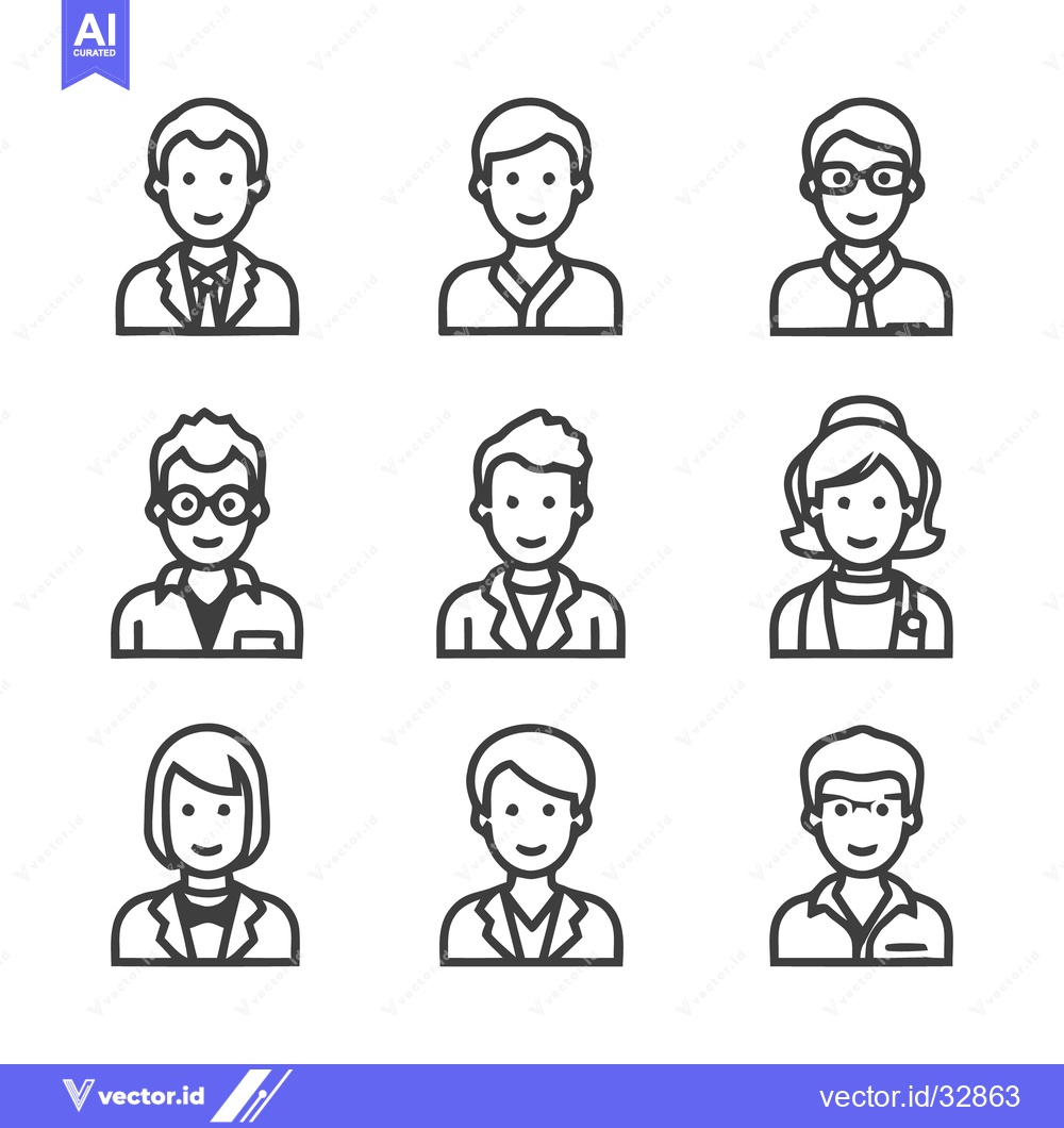 Premium Vector of Diverse professional portraits - A collection of vector illustrations.
