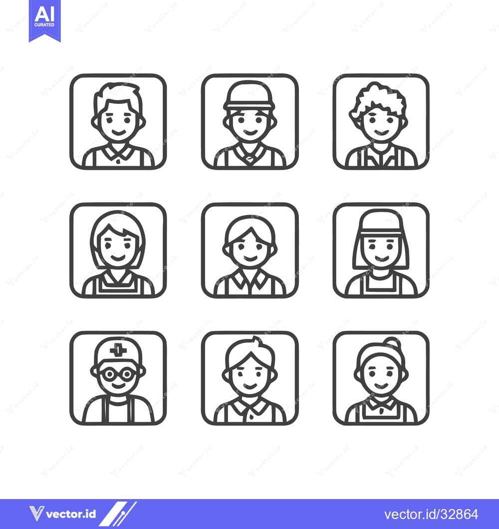 Premium Vector dari Diverse Line Art Portraits - A Collection of Professional Avatars.
