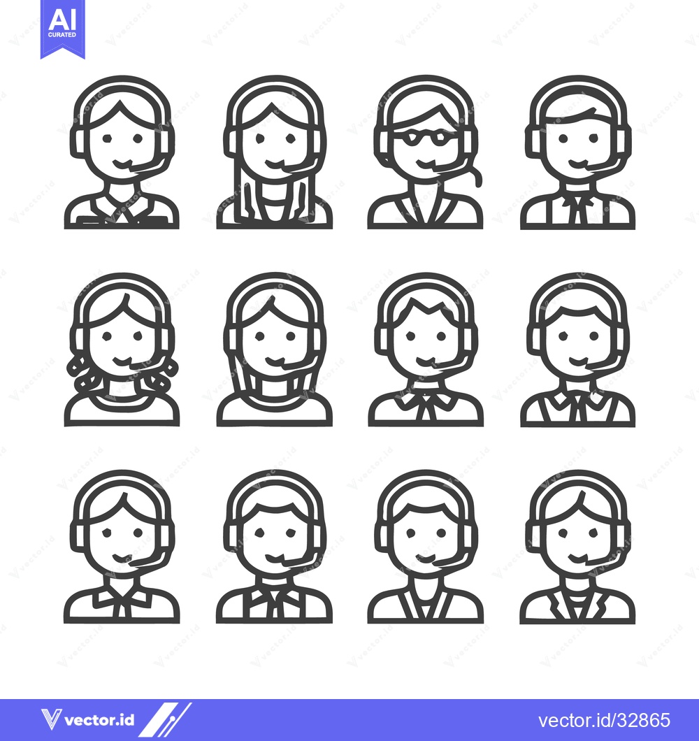 Premium Vector dari Customer service representatives with headsets in a line.