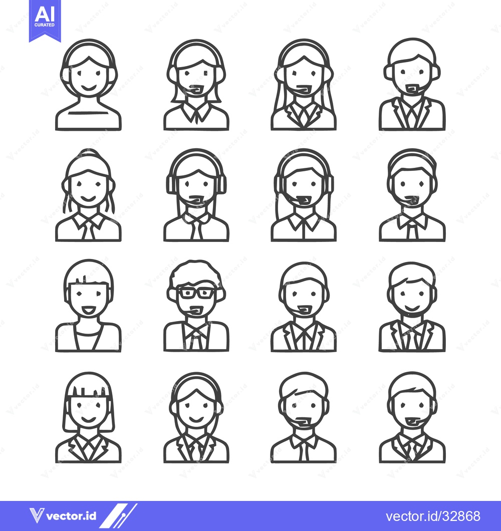 Premium Vector of Customer Service Representatives - A Diverse Collection of Icons.