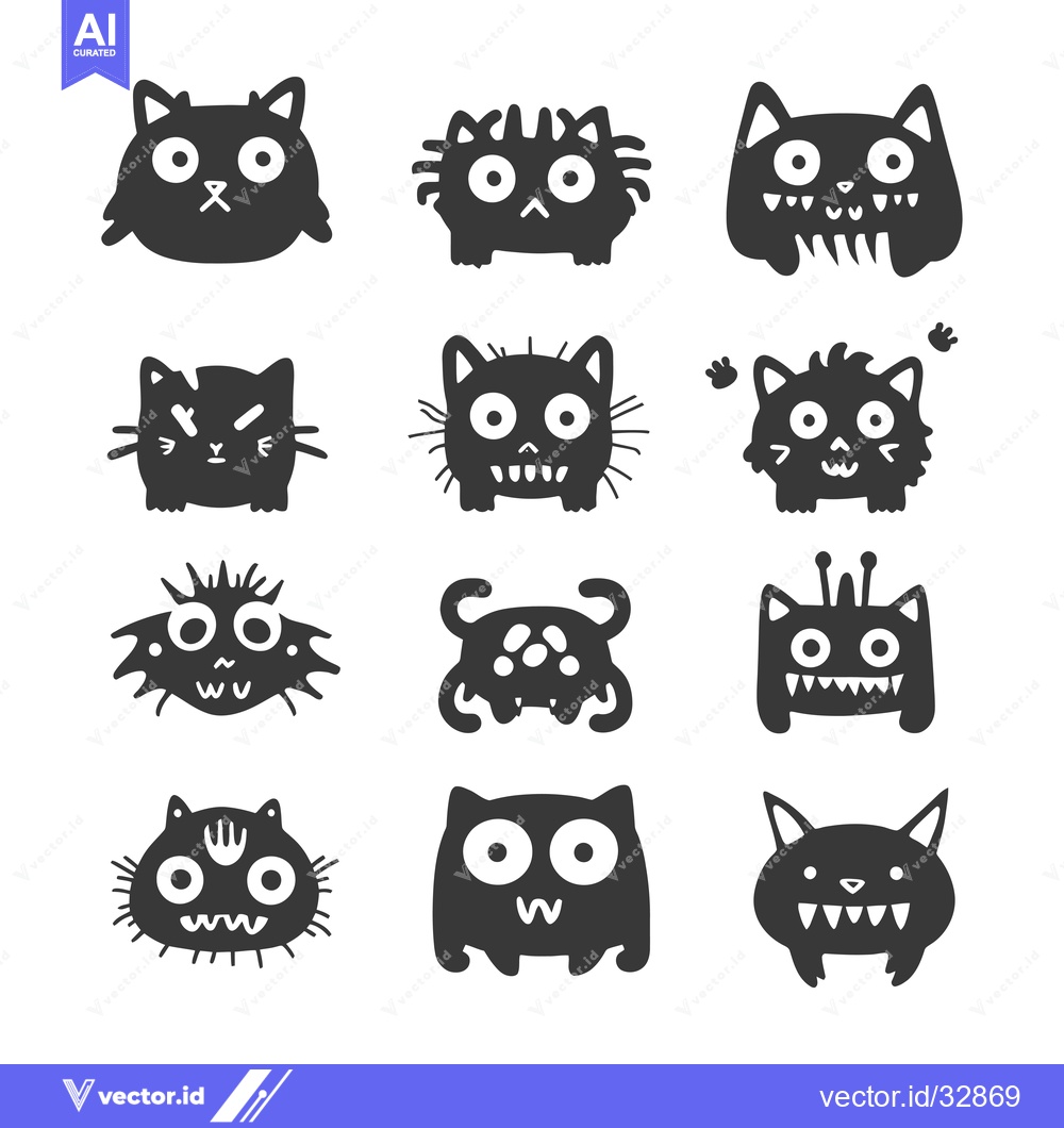 Premium Vector dari Collection of Cute and Funny Black Cat Characters with Different Expre
