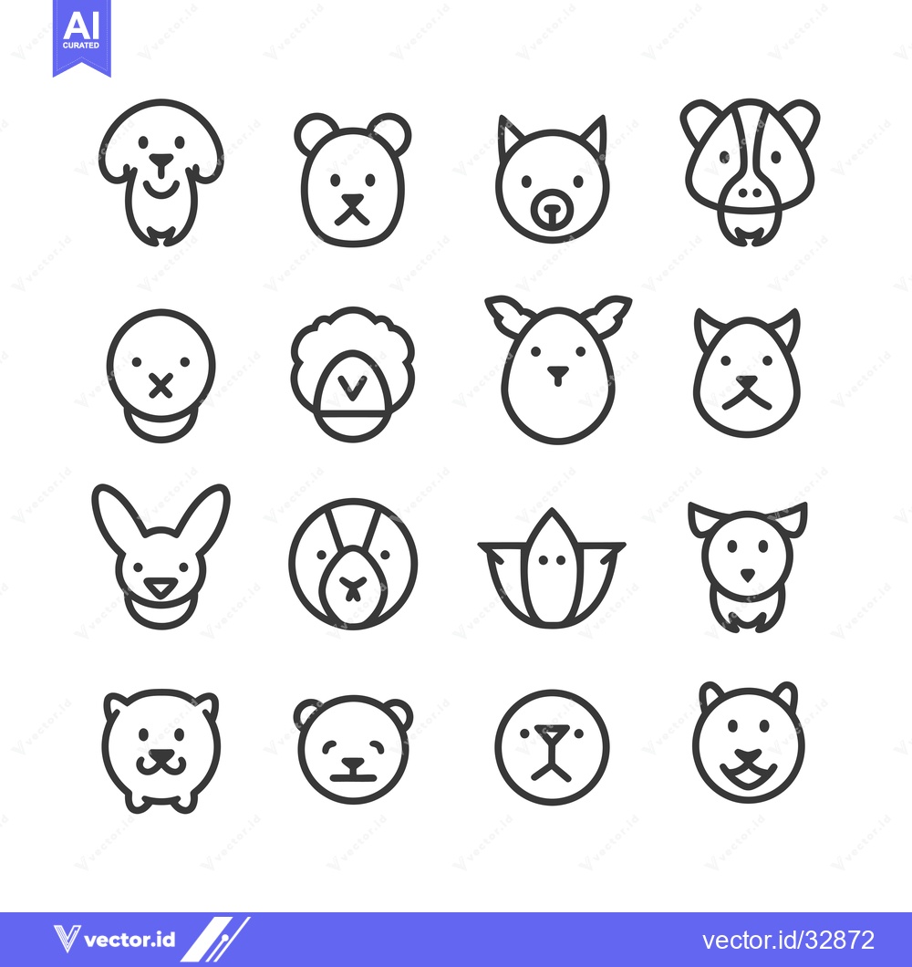 Premium Vector of Collection of Cute Animal Icons in Outline Style