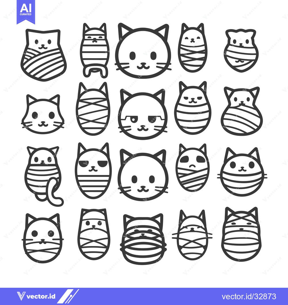 Premium Vector dari Collection of Cute Cartoon Cats with Striped Patterns