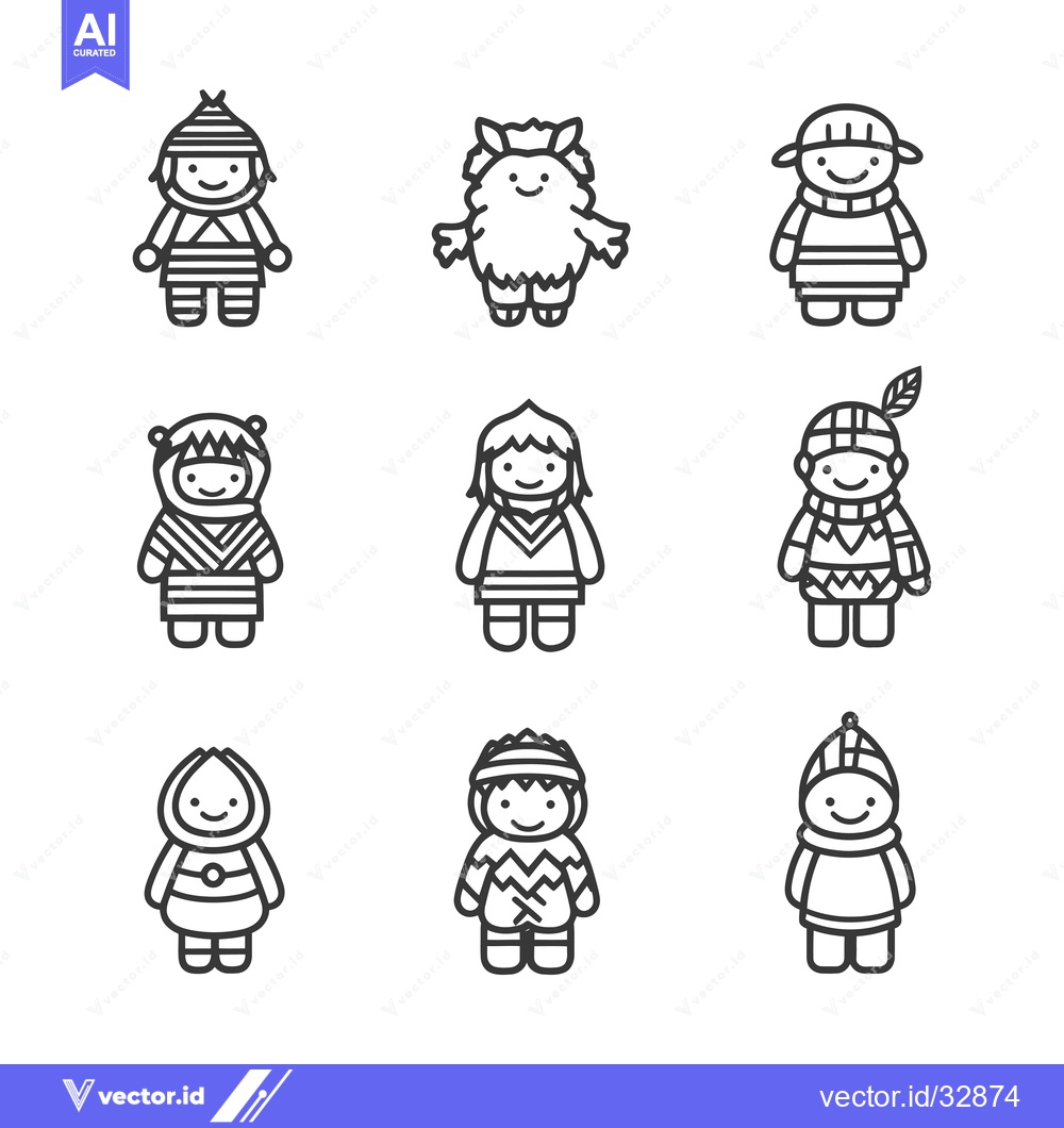 Premium Vector dari Collection of Cute Cartoon Characters in Winter Clothes
