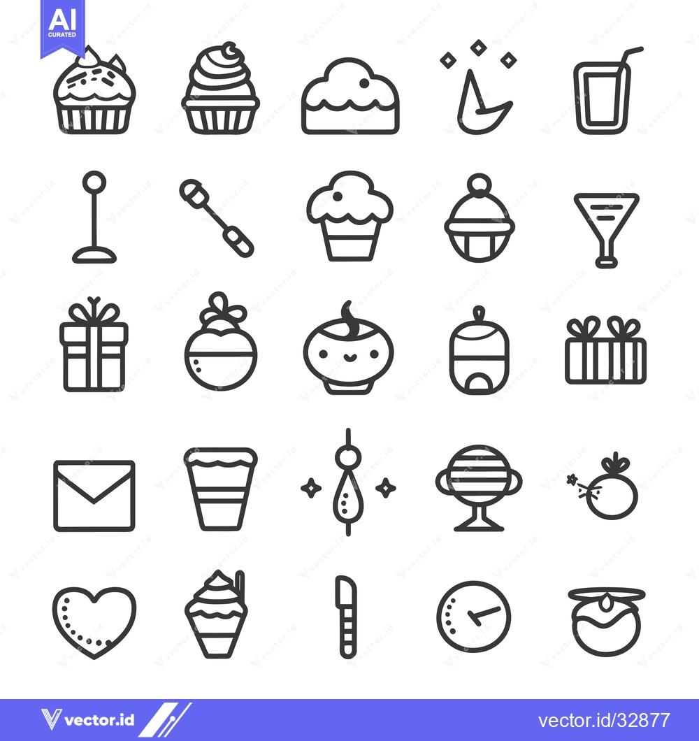 Premium Vector of Collection of Cute Outline Icons for Celebration and Party