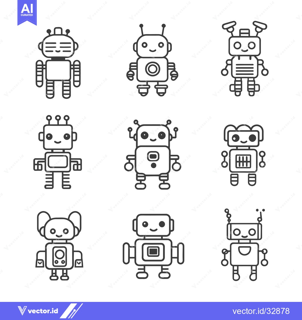 Premium Vector dari Collection of Cute Robot Illustrations in Outline Style